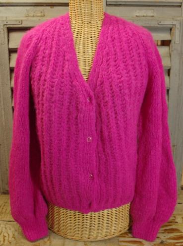 Preview: Cardigan, Strickjacke Mila Dalia Pink von INTI Knitwear, Grobstrick, Ballonärmel, Alpakawolle